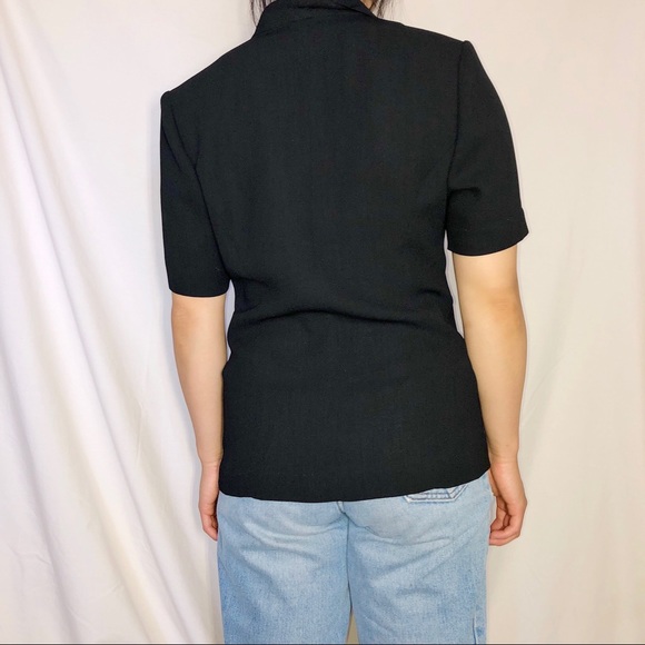 Black short sleeve blazer top blouse // S - Picture 5 of 5